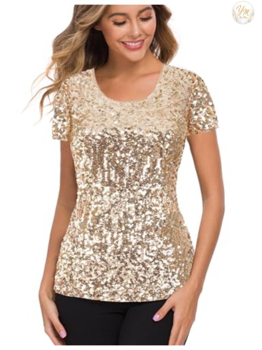 Womens Full Sequin Glitter Party Top Short Sleeve Sparkle Blouse Dance